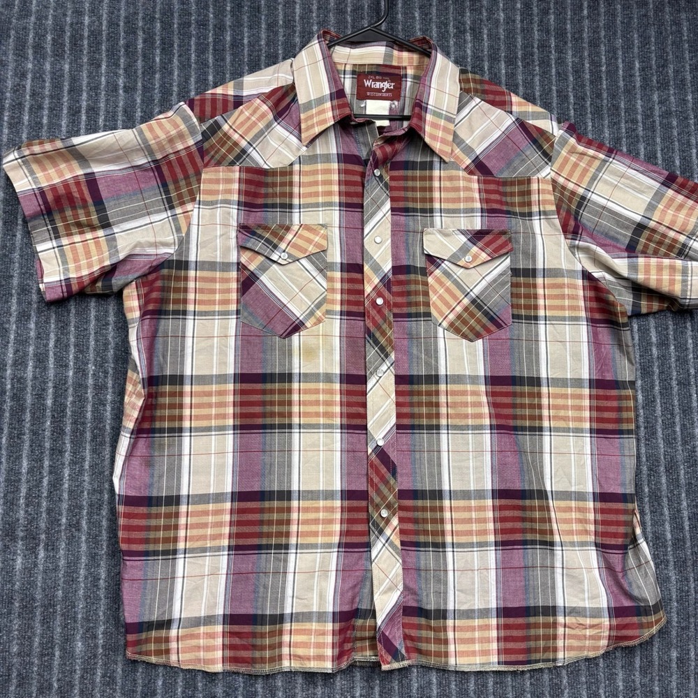 Vintage Wrangler Western Shirt 2XL Big Man Multicolor Plaid Pearl Snap (2243)